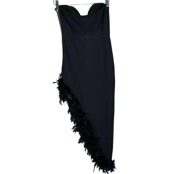 NovaLuxe Jacqueline Bandage Asymmetric Feather Lined Maxi Dress Black Medium - Picture 8 of 10